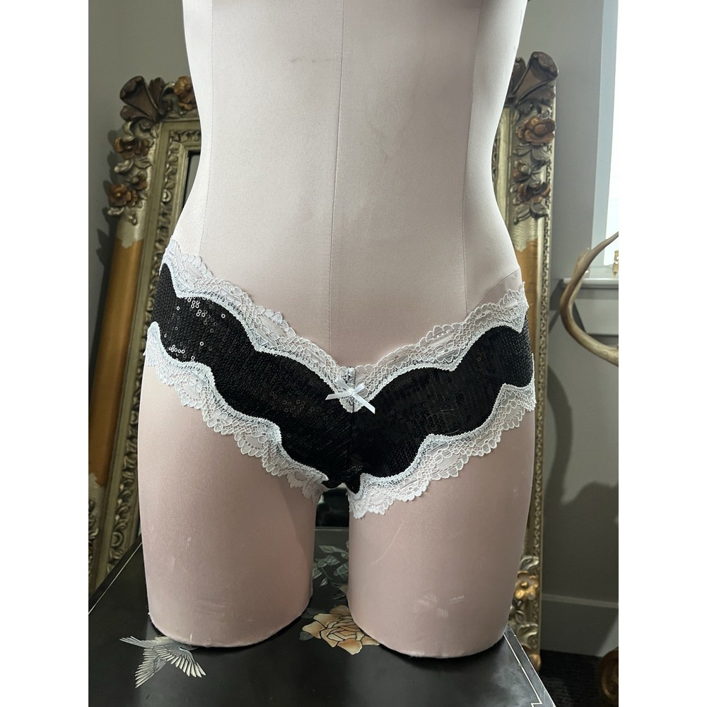 Vintage Victoria's Secret Sample Black Sequin Lace Bikini Panty Size Small